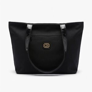 Carolina Herrera Black Canvas Tote - Gold CH Logo & Polka Dot Lining